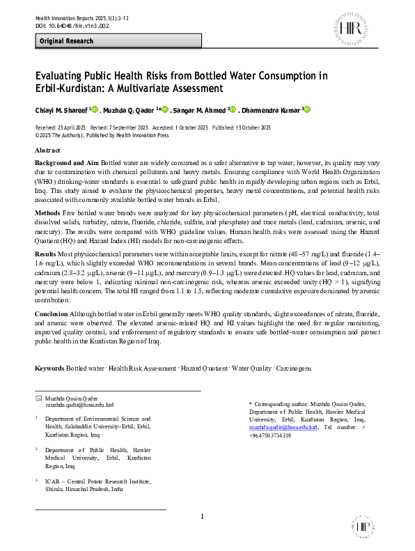 (PDF) Evaluating Public Health Risks from Bottled Water Consumption in ...