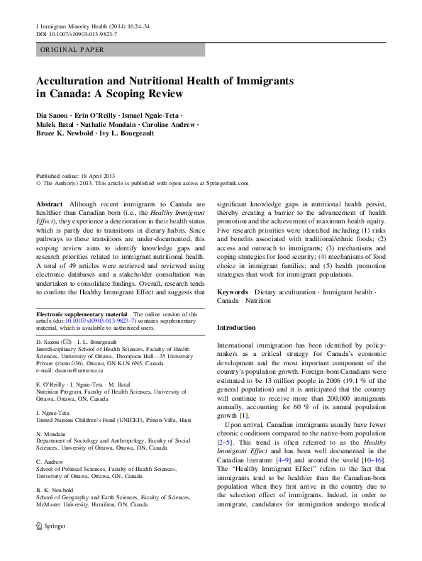 (PDF) Acculturation and Nutritional Health of Immigrants in Canada: A ...