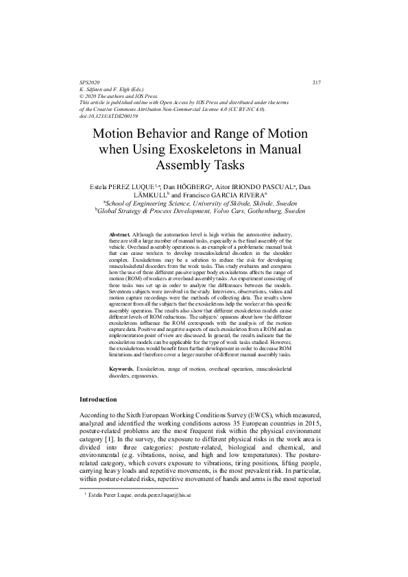 (PDF) Motion Behavior and Range of Motion when Using Exoskeletons in ...