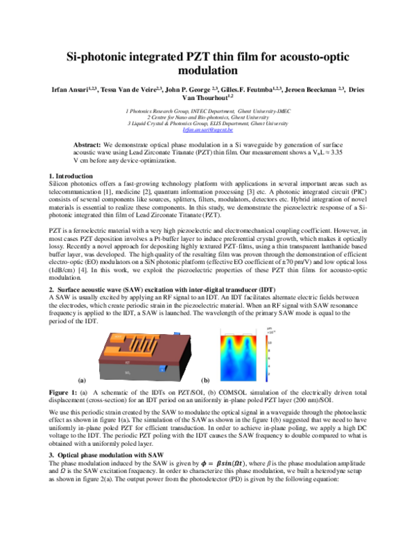 (PDF) Si-photonic integrated PZT thin film for acousto-optic modulation