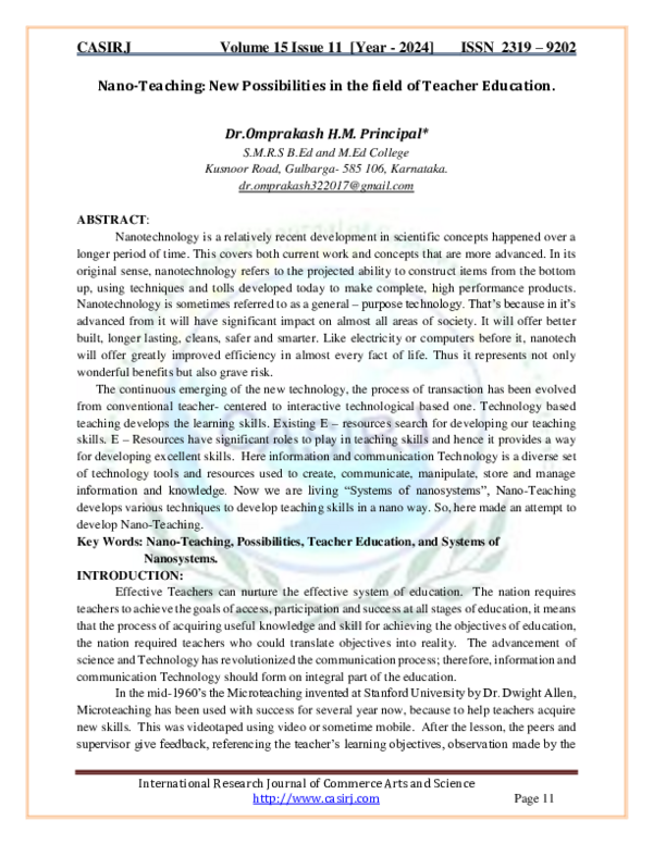 (PDF) Nano-Teaching: New Possibilities in the field of Teacher Education
