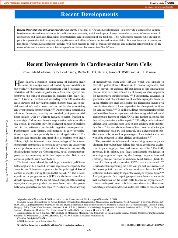 (PDF) Recent developments in cardiovascular stem cells