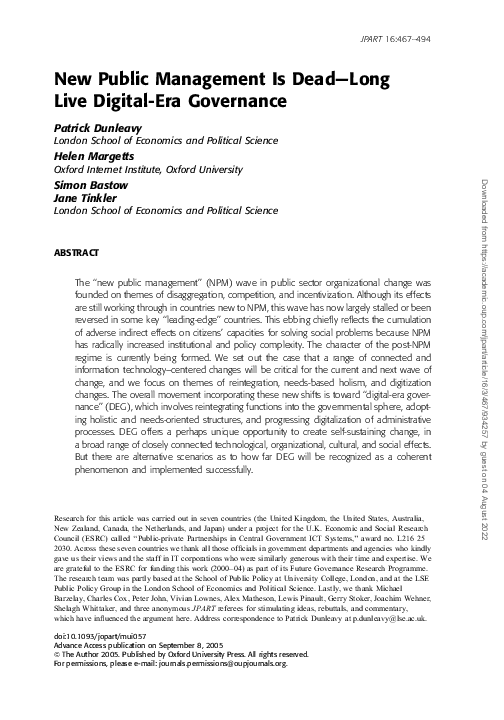 (PDF) New Public Management Is Dead--Long Live Digital-Era Governance