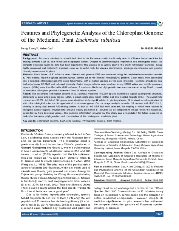 (PDF) Features and Phylogenetic Analysis of the Chloroplast Genome of ...
