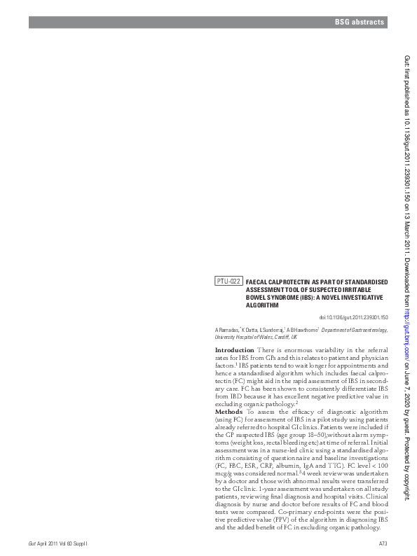 (PDF) Faecal calprotectin as part of standardised assessment tool of ...