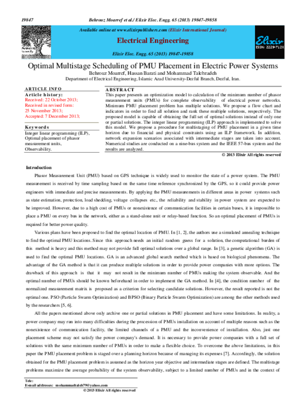 (PDF) Optimal Multistage Scheduling of PMU Placement in Electric Power ...