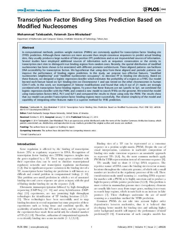 (PDF) Transcription Factor Binding Sites Prediction Based on Modified ...