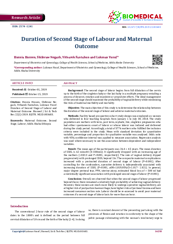 (PDF) Duration of Second Stage of Labour and Maternal Outcome