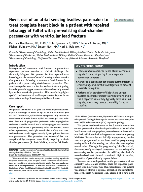 (PDF) Novel use of an atrial sensing leadless pacemaker to treat ...
