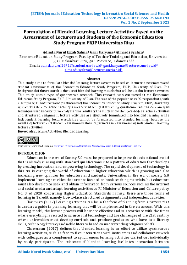 (PDF) Formulation of Blended Learning Lecture Activities Based on the ...