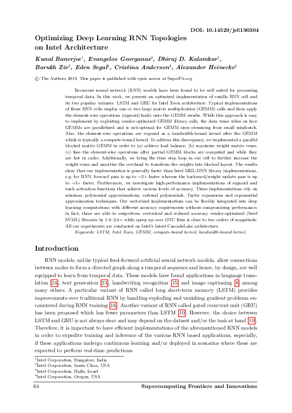 (PDF) Optimizing Deep Learning RNN Topologies on Intel Architecture