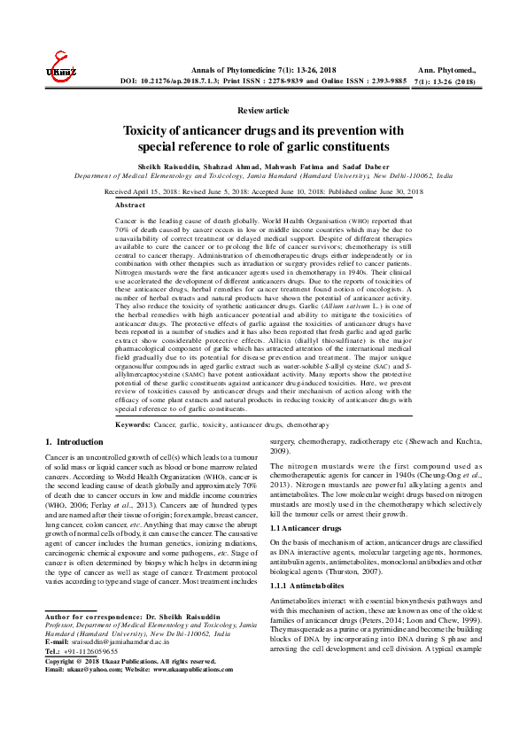(PDF) Toxicity of anticancer drugs and its prevention with special ...