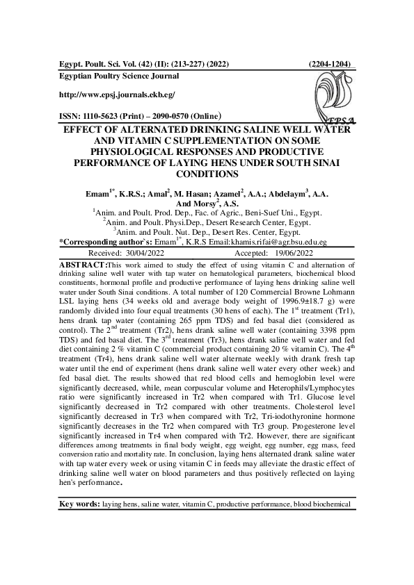 (PDF) Effect of Alternated Drinking Saline Well Water and Vitamin C ...