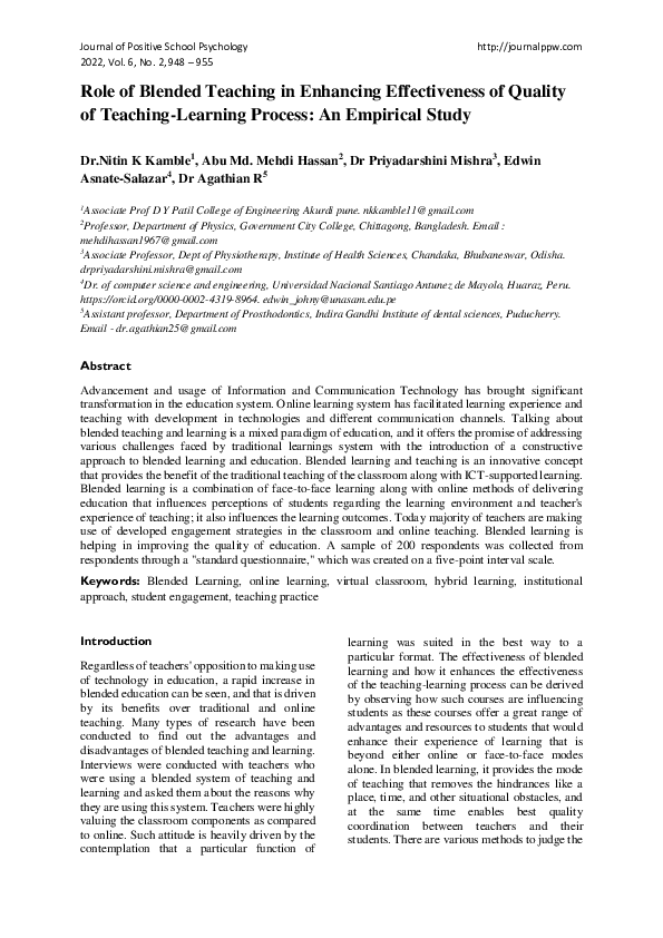 (PDF) Role of Blended Teaching in Enhancing Effectiveness of Quality of ...