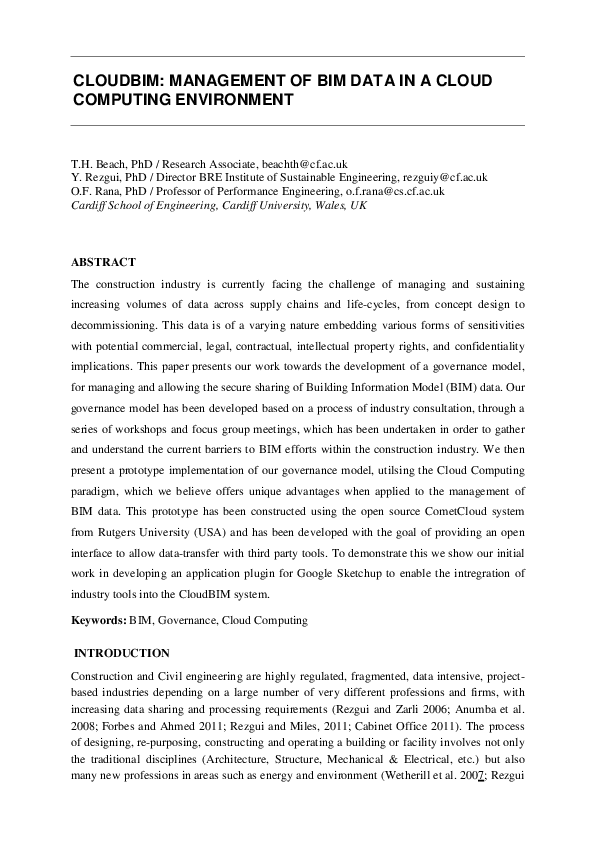 (PDF) Cloudbim: Management of Bim Data in a Cloud Computing Environment