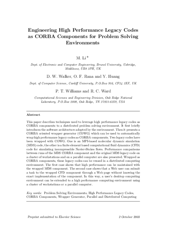 (PDF) Engineering high-performance legacy codes as CORBA components for ...