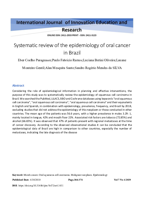 (PDF) Systematic review of the epidemiology of oral cancer in Brazil