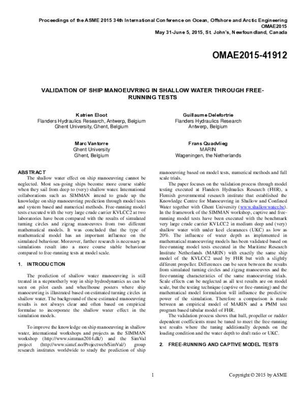 (PDF) Validation of Ship Manoeuvring in Shallow Water Through Free ...