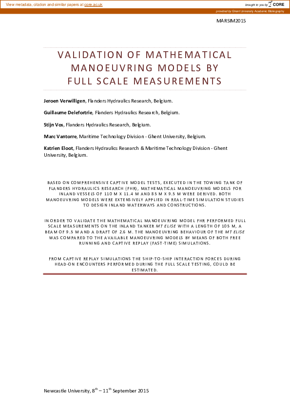 (PDF) Validation of mathematical manoeuvring models by full scale ...