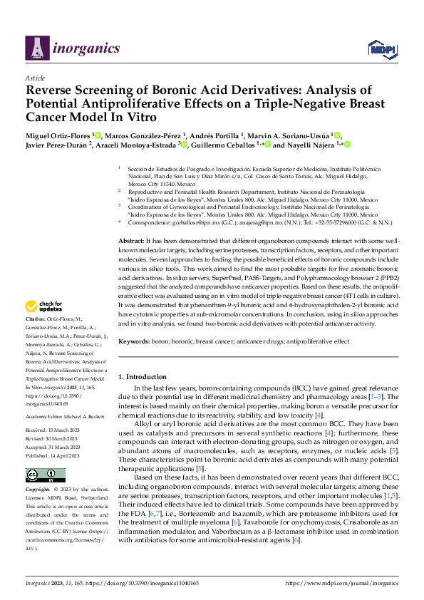(PDF) Reverse Screening of Boronic Acid Derivatives: Analysis of ...