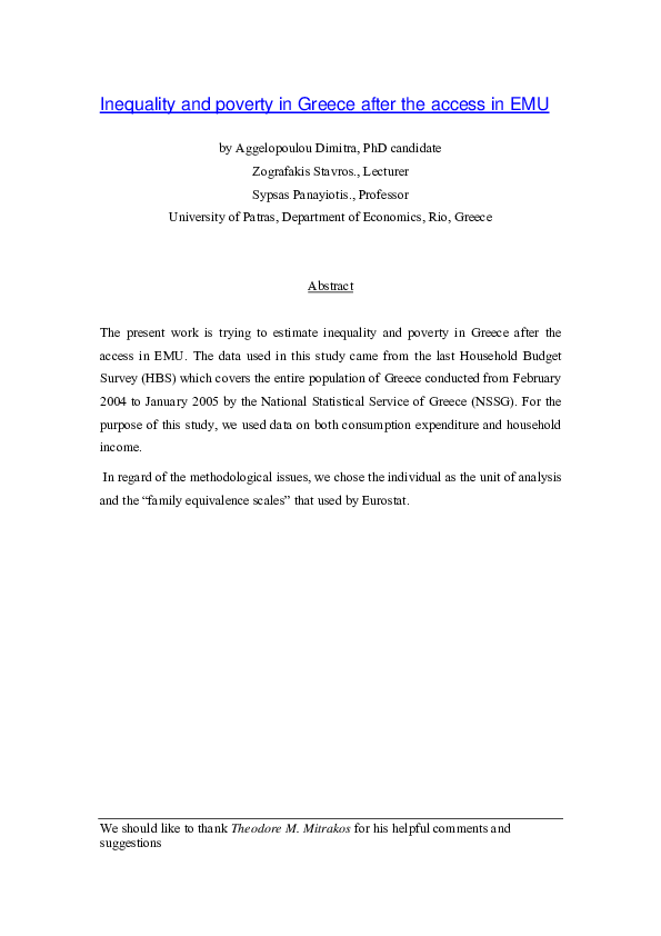 (PDF) Inequality and Poverty in Greece After the Access in EMU