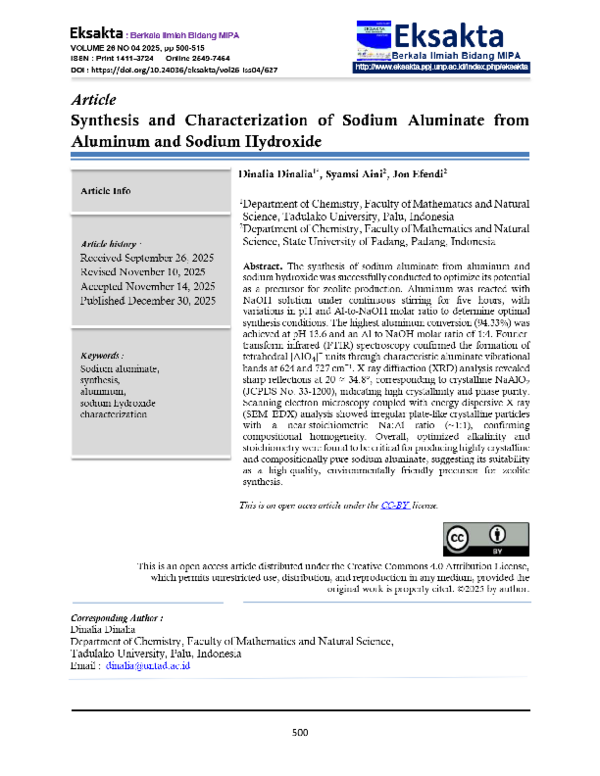 (PDF) Synthesis and Characterization of Sodium Aluminate from Aluminum ...