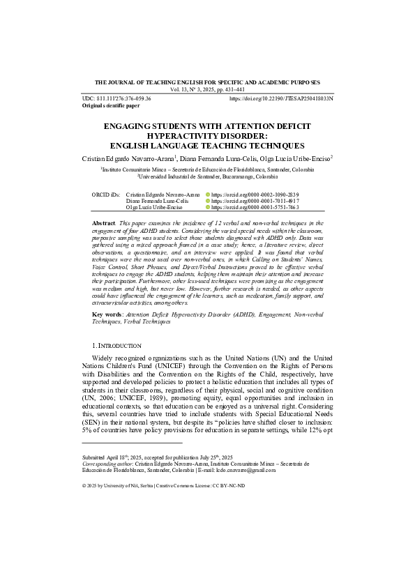 (PDF) ENGAGING STUDENTS WITH ATTENTION DEFICIT HYPERACTIVITY DISORDER ...
