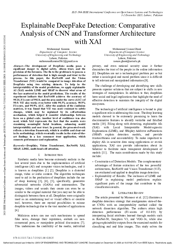(PDF) Explainable DeepFake Detection: Comparative Analysis of CNN and ...