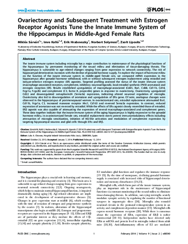 (PDF) Ovariectomy and Subsequent Treatment with Estrogen Receptor ...