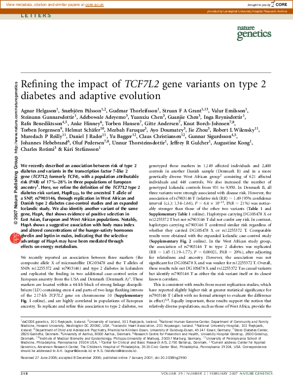 (PDF) Refining the impact of TCF7L2 gene variants on type 2 diabetes ...