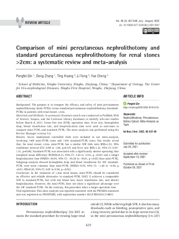 (PDF) Comparison of Mini Percutaneous Nephrolithotomy (Mini PCNL) and ...