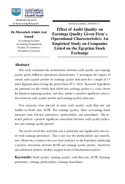 (PDF) Effect of Audit Quality on Earnings Quality Given Firm`s ...