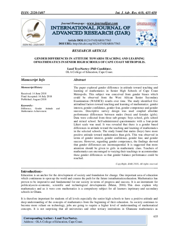 (PDF) GENDER DIFFERENCES IN ATTITUDE TOWARDS TEACHING AND LEARNING ...