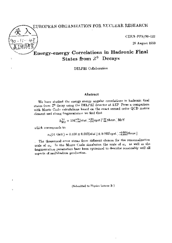 (PDF) Energy-energy correlations in hadronic final states from Z0 decays