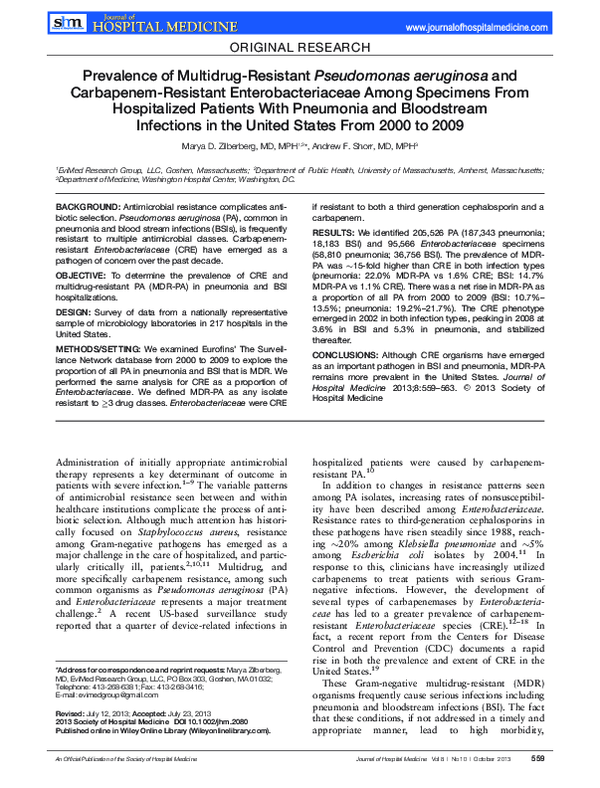 (PDF) Prevalence of multidrug‐resistant pseudomonas aeruginosa and ...