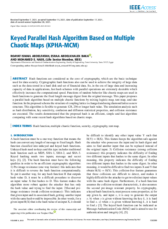 (PDF) Keyed Parallel Hash Algorithm Based on Multiple Chaotic Maps ...
