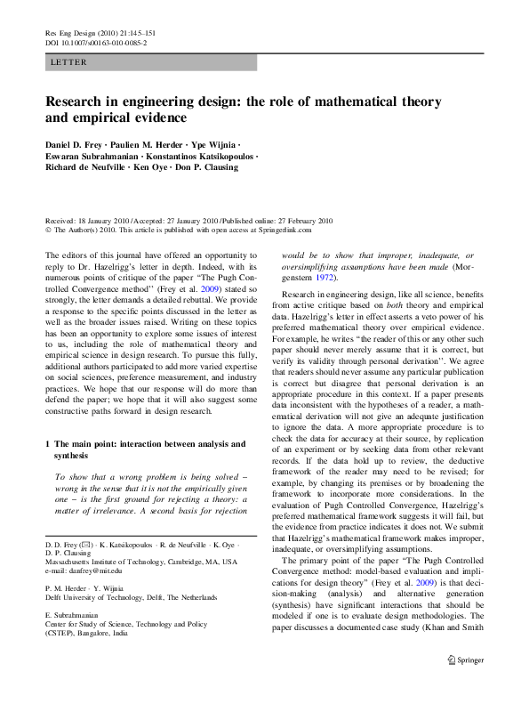 (PDF) Research in engineering design: the role of mathematical theory ...