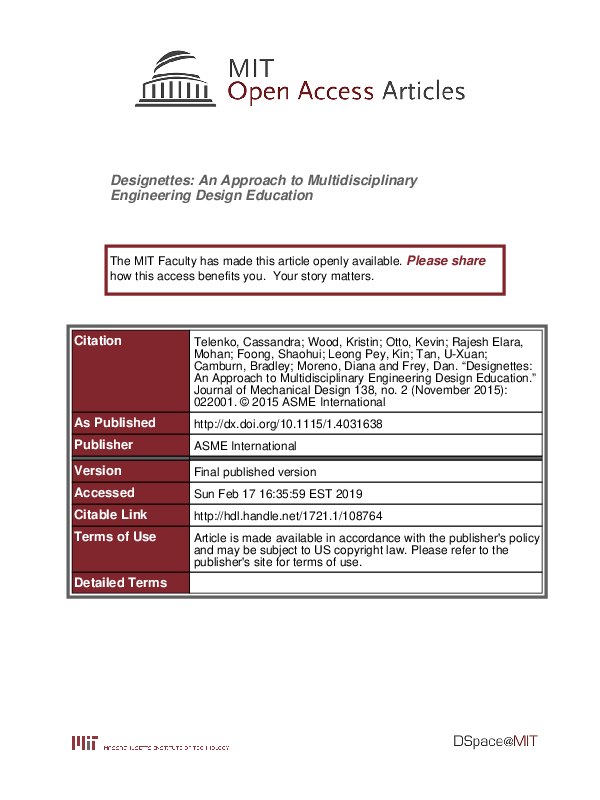 (PDF) Designettes: An Approach to Multidisciplinary Engineering Design ...