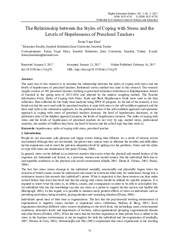 (PDF) The Relationship between the Styles of Coping with Stress and the ...