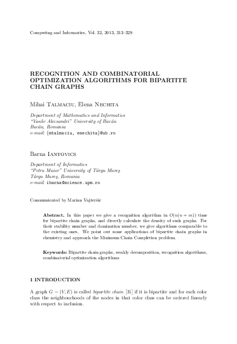 (PDF) Recognition and Combinatorial Optimization Algorithms for ...