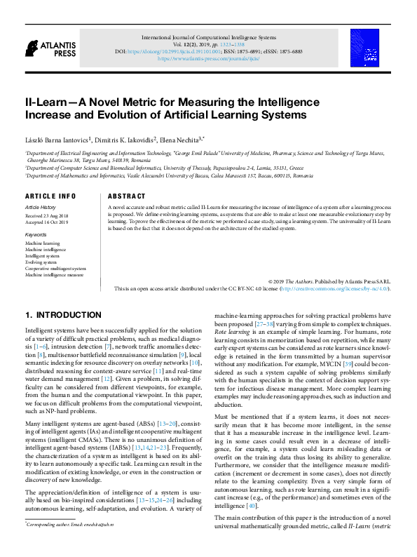 (PDF) II-Learn—A Novel Metric for Measuring the Intelligence Increase ...