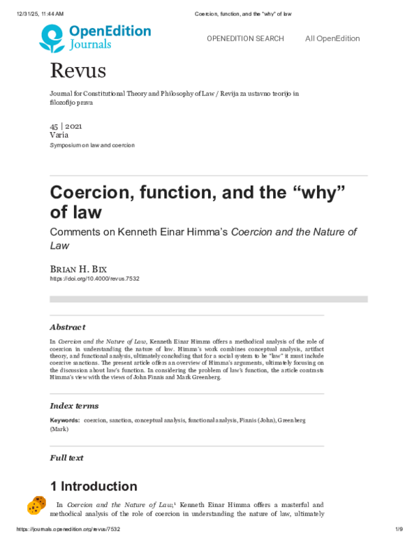 (PDF) Coercion, Function, and the “Why” of Law