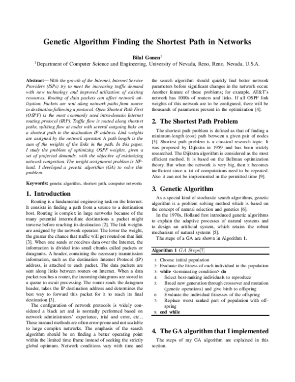 (PDF) Genetic Algorithm Finding the Shortest Path in Networks