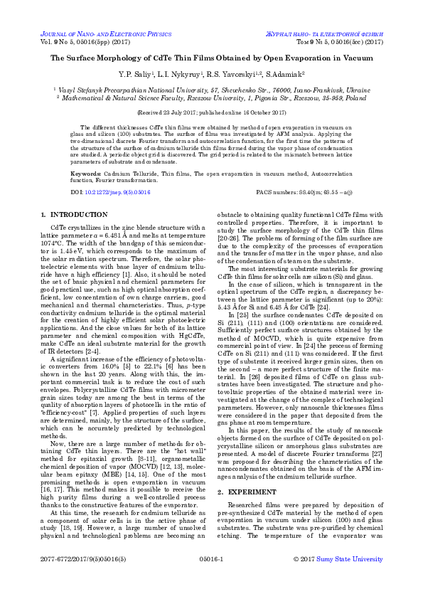 (PDF) The Surface Morphology of CdTe Thin Films Obtained by Open ...