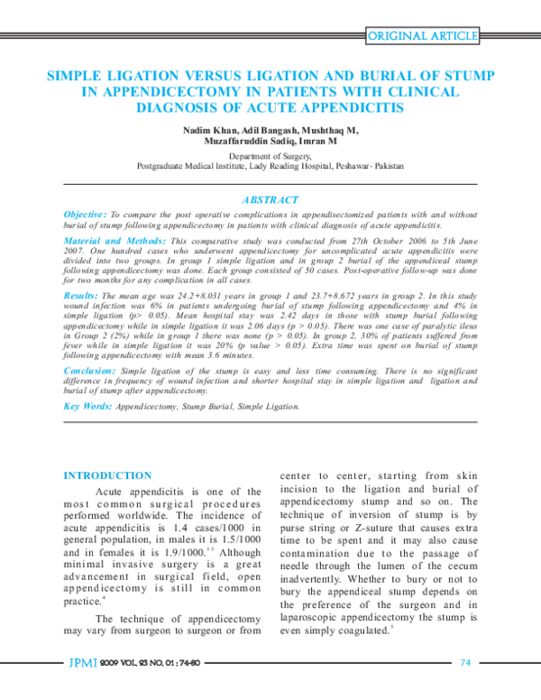 (PDF) Simple ligation versus ligation and burial of stump in ...