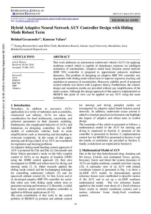 (PDF) Hybrid Adaptive Neural Network AUV controller design with Sliding ...