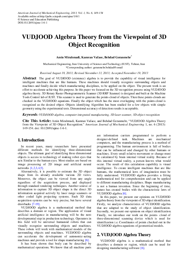 (PDF) VUDJOOD Algebra Theory from the Viewpoint of 3D Object Recognition