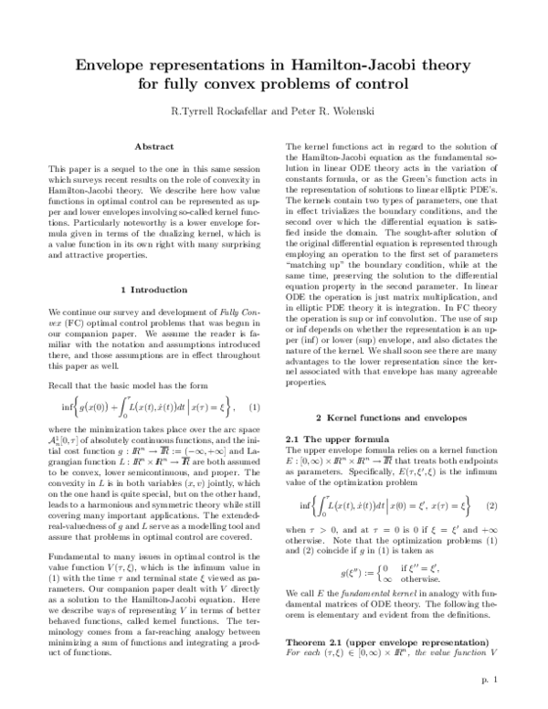 (PDF) Envelope representations in Hamilton-Jacobi theory for fully ...