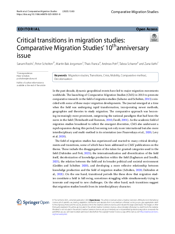 (PDF) Critical transitions in migration studies: Comparative Migration ...