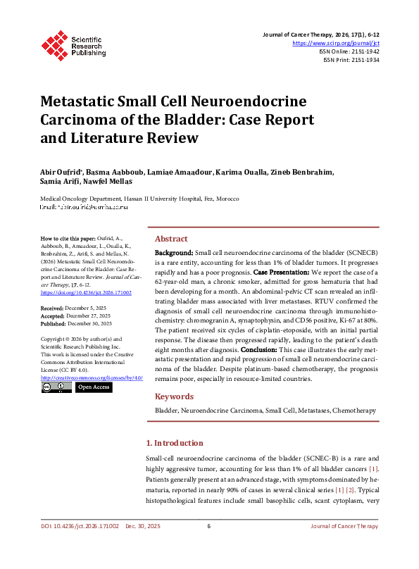(PDF) Metastatic Small Cell Neuroendocrine Carcinoma of the Bladder ...